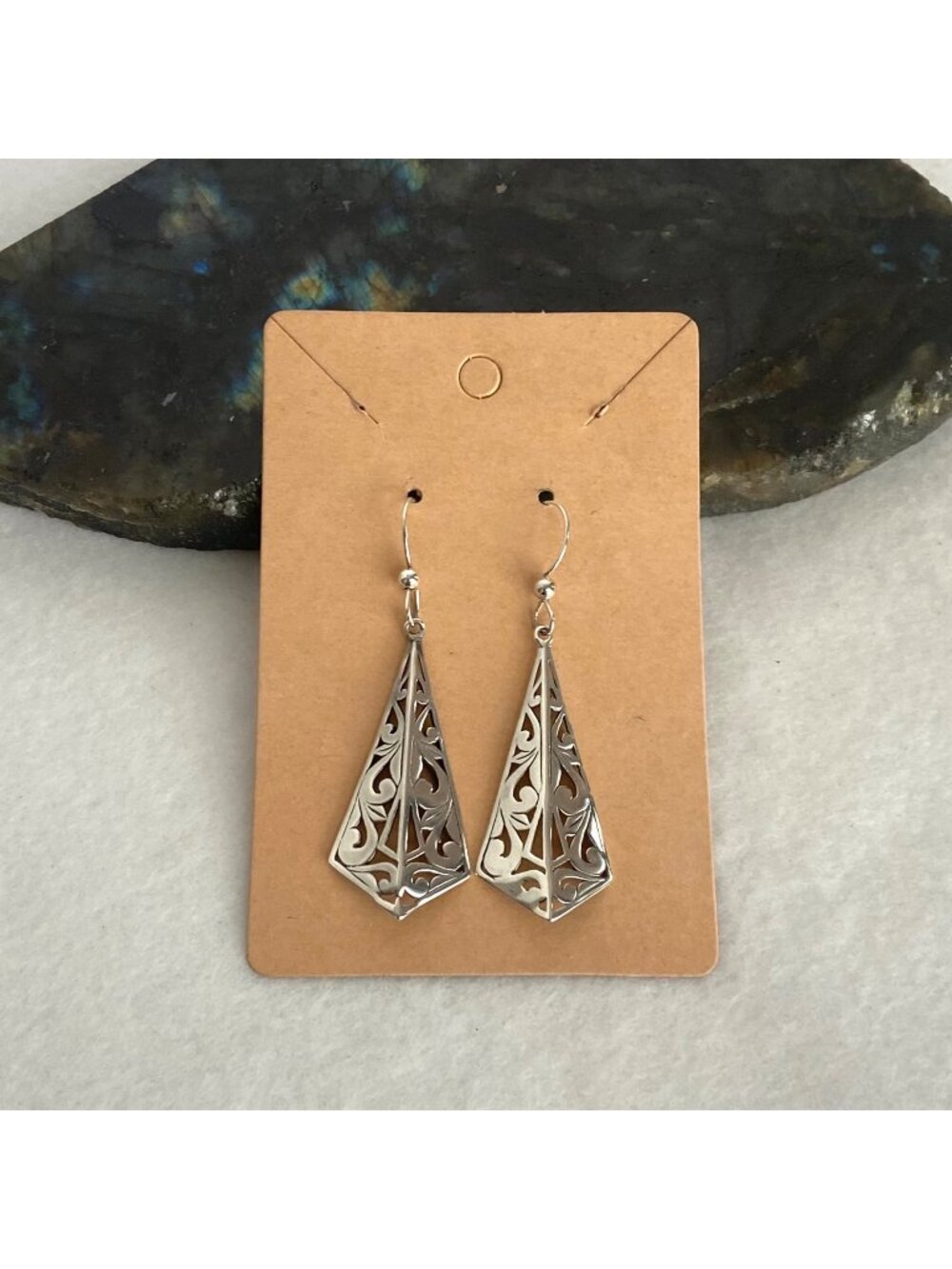 VTG Jezlaine Sterling Silver 925 Scrollwork Pierced Kite Shaped Dangle Earrings